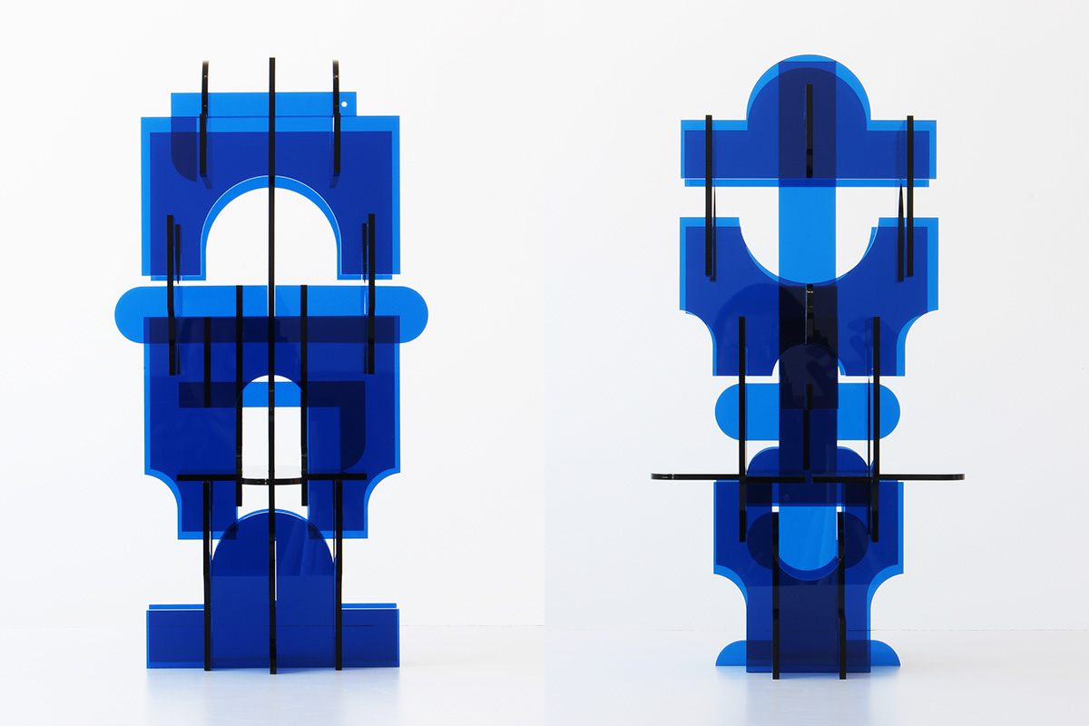 acrylic architectural Assemblage blue plexi PLEXIGLAS sculpture tower transparent