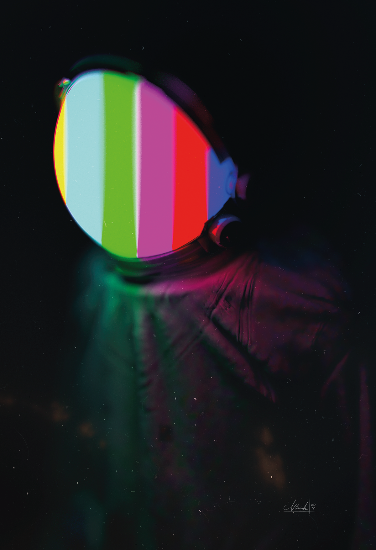 astronaut poster design ILLUSTRATION  3D color bars Space  abstract