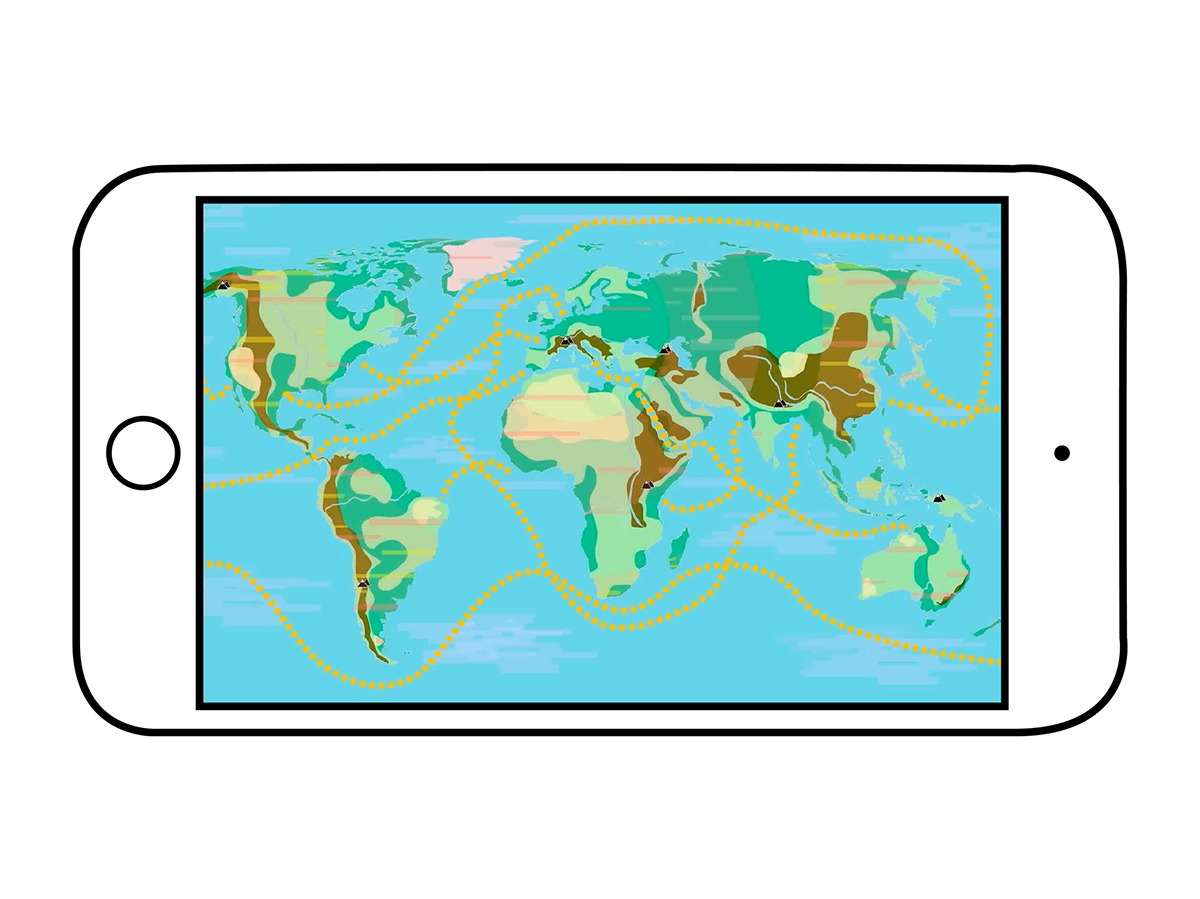 app Globalization orientation for children interactive ILLUSTRATION  device world map shipping