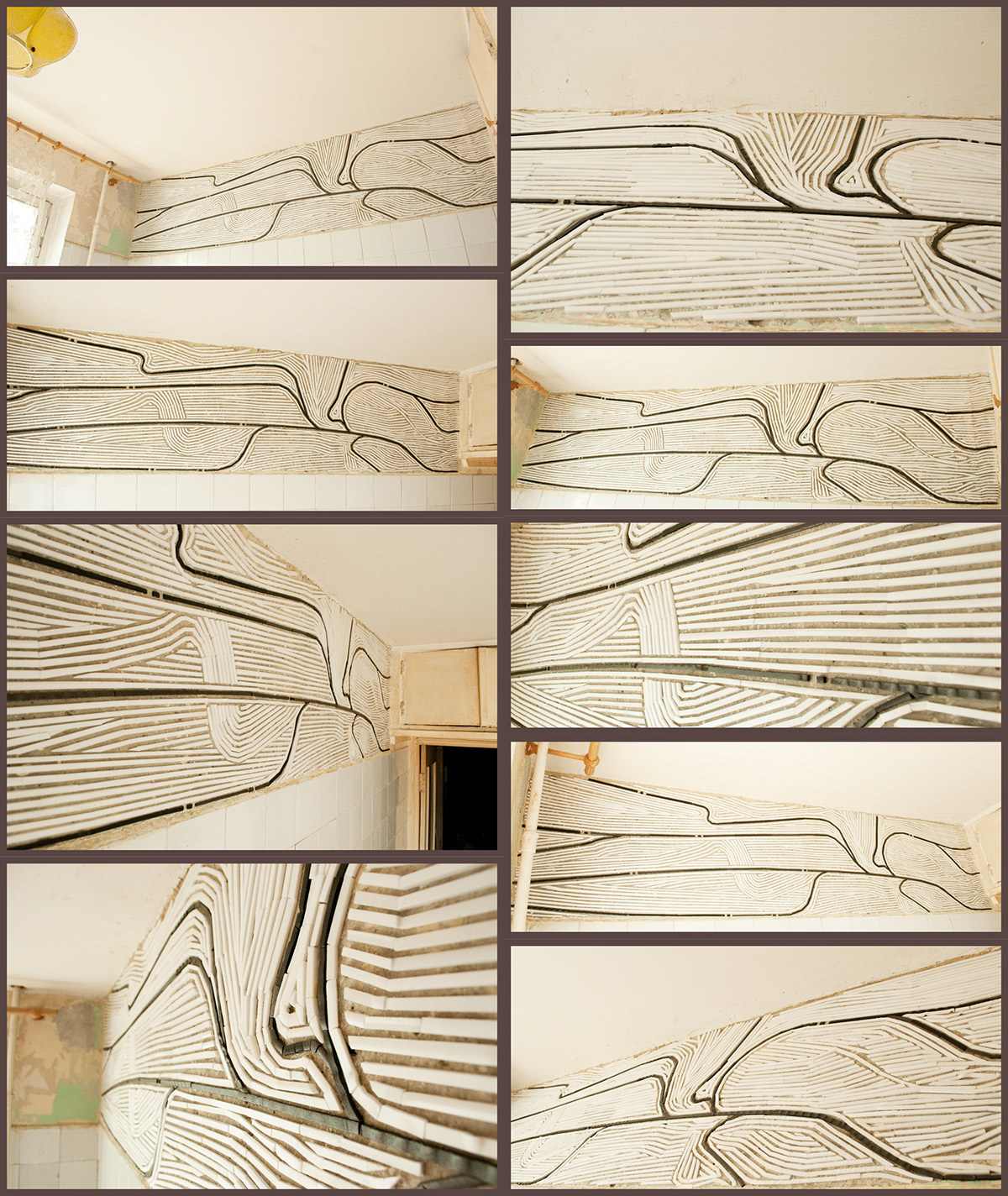 koya pattern monochrome art recycling Ecology lines plastic black White Spagetti waves kitchen modern Interior