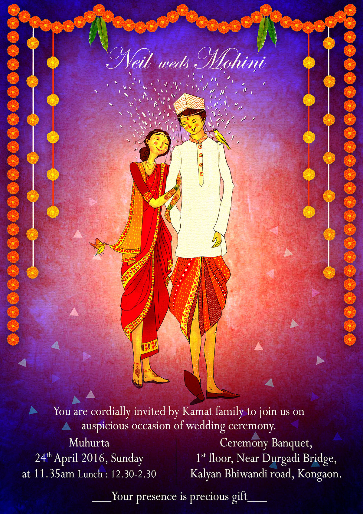 ILLUSTRATION  wedding invite couple indian wedding cards simple digital illustration characters