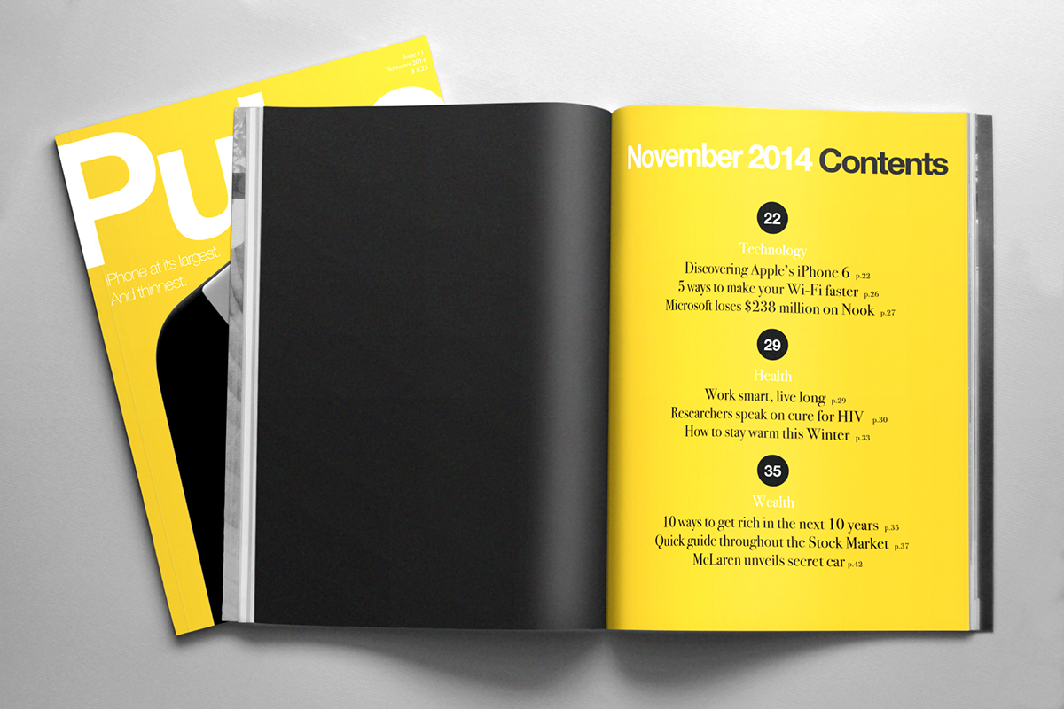magazine Layout center spread cover pulse iphone iPhone6 yellow revista grid revista Diseño editorial tipografia