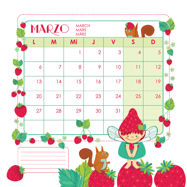calendar 2017 calendar ILLUSTRATION FOR CHILDREN fruits Fairies colorful cute