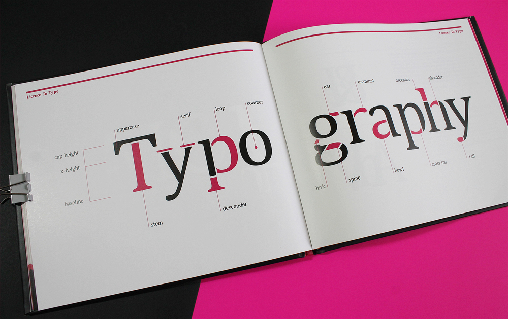 book type font print colour letters font design pink Guide book design