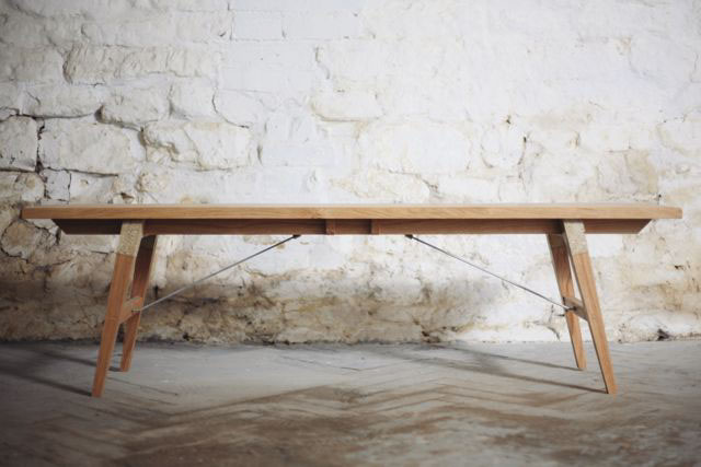 span bench concrete oak british english handmade temper steel