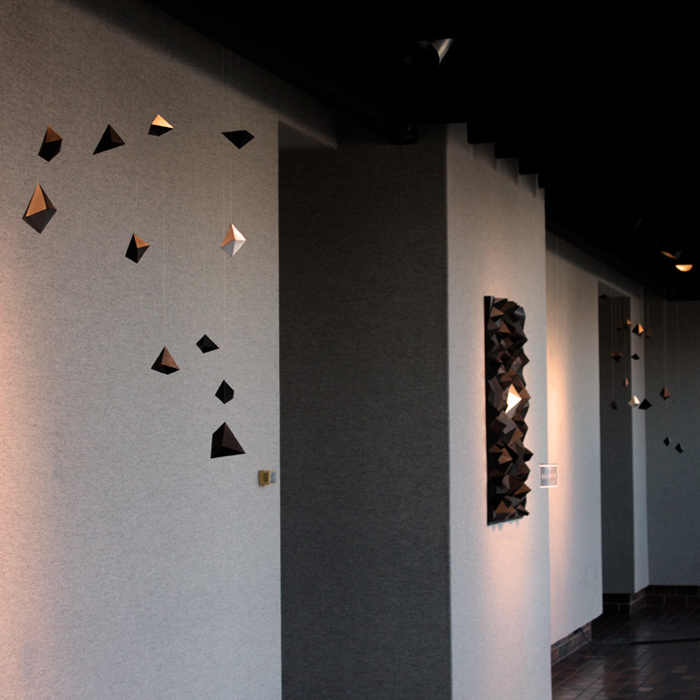 refined student Show Exhibition diamond coal Work paper papercraft geometry geometric black and white campaign oklahoma oklahoma state university senior college poster biography graphic digital video media osu art art department black White gem chic