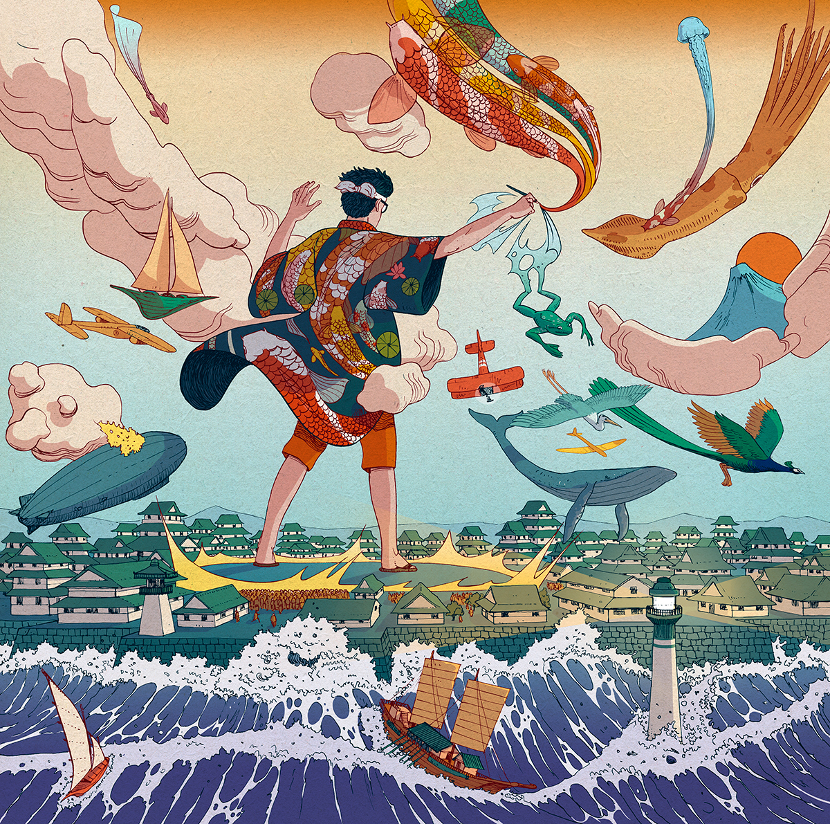 ukiyo-e japan fish dream Magic   journey tale graphic draw color wacom ukiyo surrealism spanish Illustrator