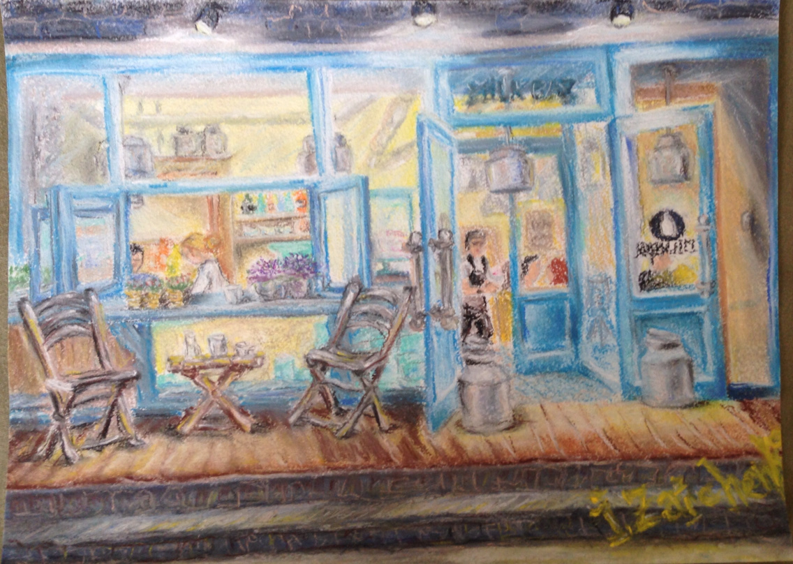 cafe soft pastels painting   Drawing  design Food 