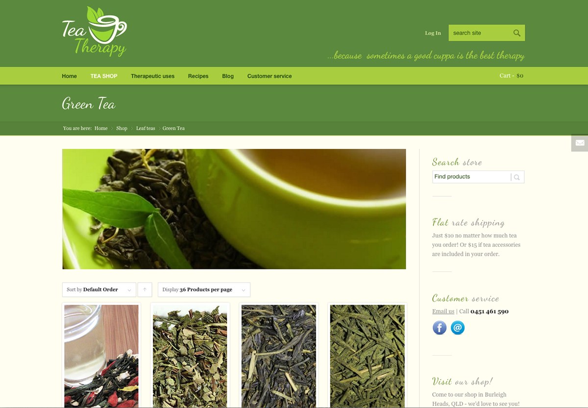 Ecommerce Website shop online tea Retail green