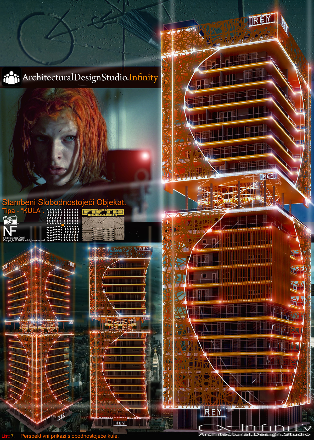 rendering modeling visualization 3D postproduction future movie Fifth Element tower building cinema4d vray photoshop lightroom modern
