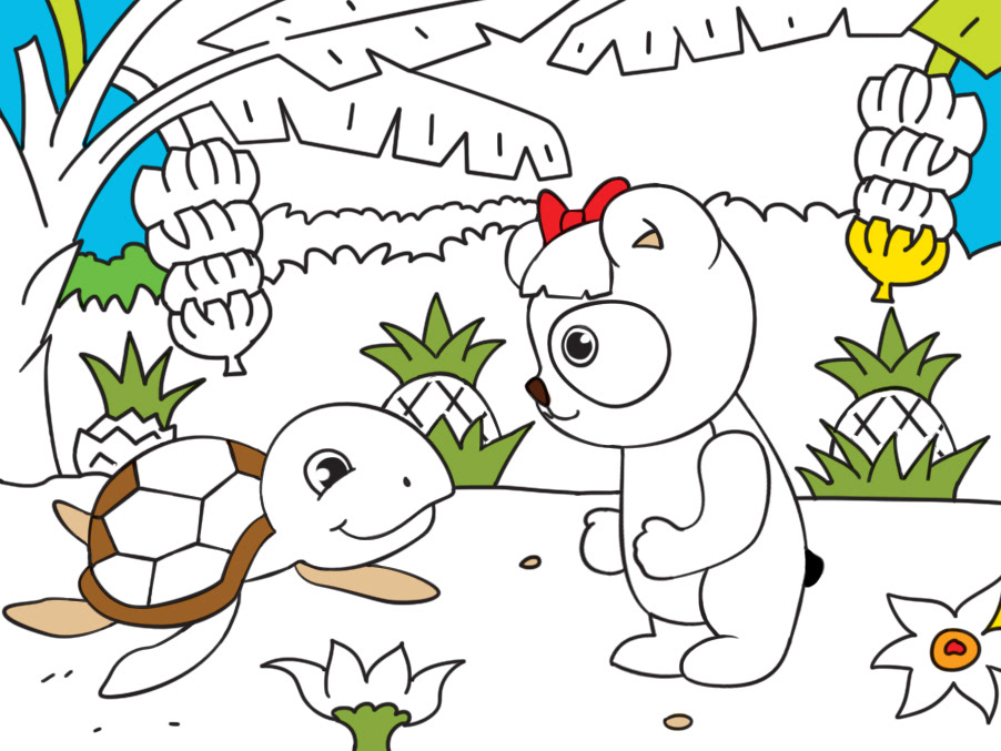 Panda  best friends leopard Turtle game jungle adventure children's holiday coloring