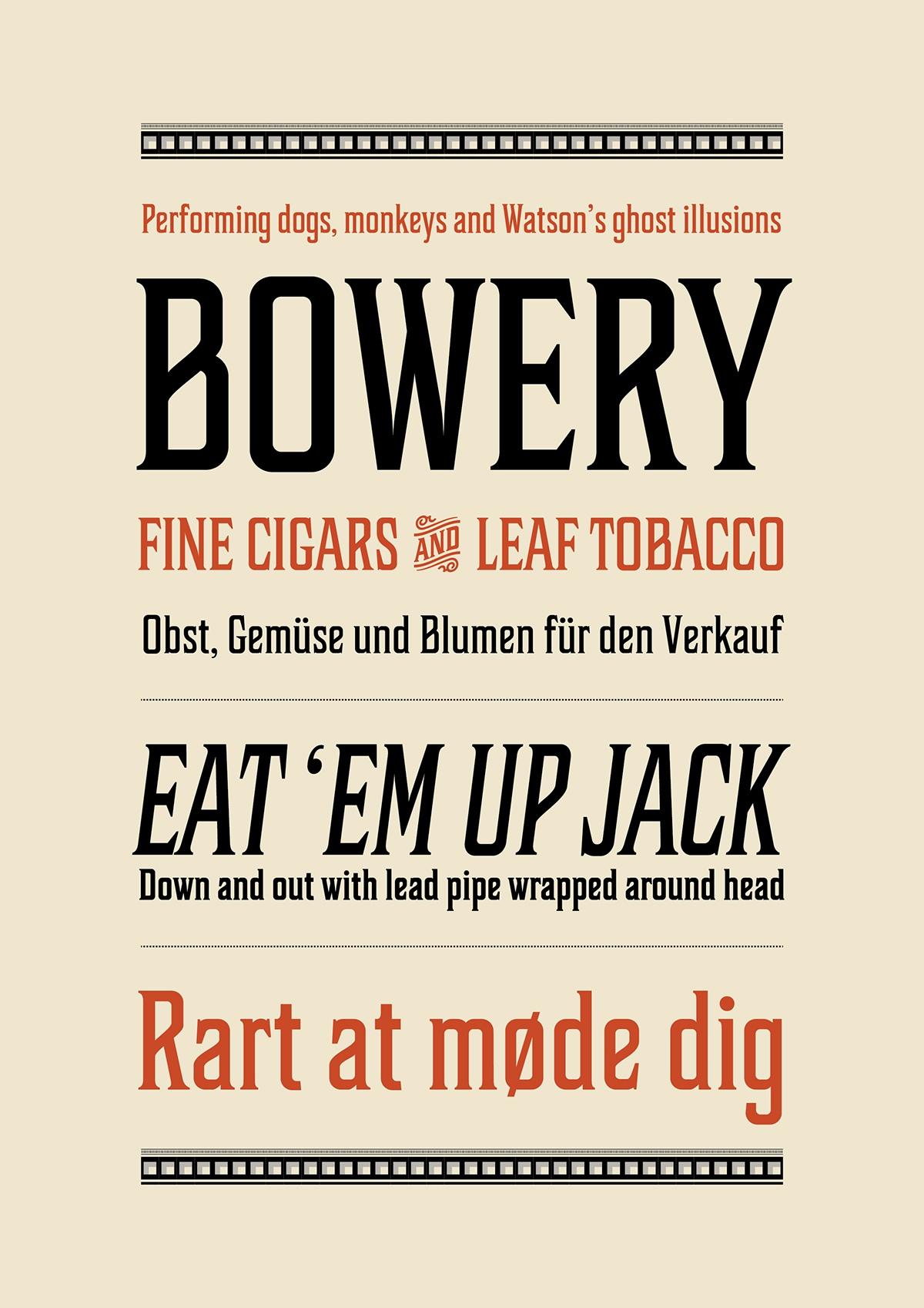 bowery vintage Storefront menuboard Display Typeface displayface turn of century New York Bjorn Ramberg lederhosen late 1800's early 1900's extra glyphs Special characters