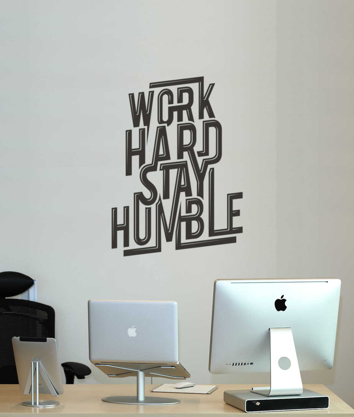 wall sticker  typography letters wall sticker phrase saying font new London UK design designed work hard stay humble vinyl impression edward currer black gym dream motto quote