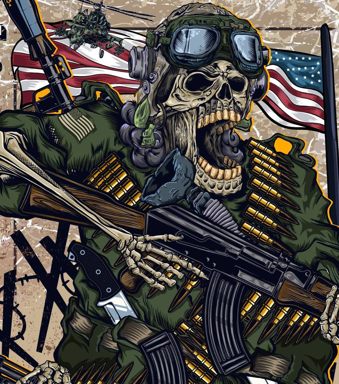 skull skeletor army usa flag america card soldier play shirt tshirt sticker vector CLIP STUDIO PAINT Illustrator art draw sketch guns dreamsvector