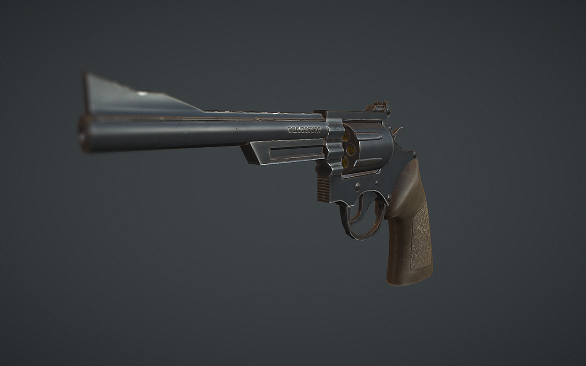 Low Poly highpoly game Gun Weapon magnum texture normal map 3D model