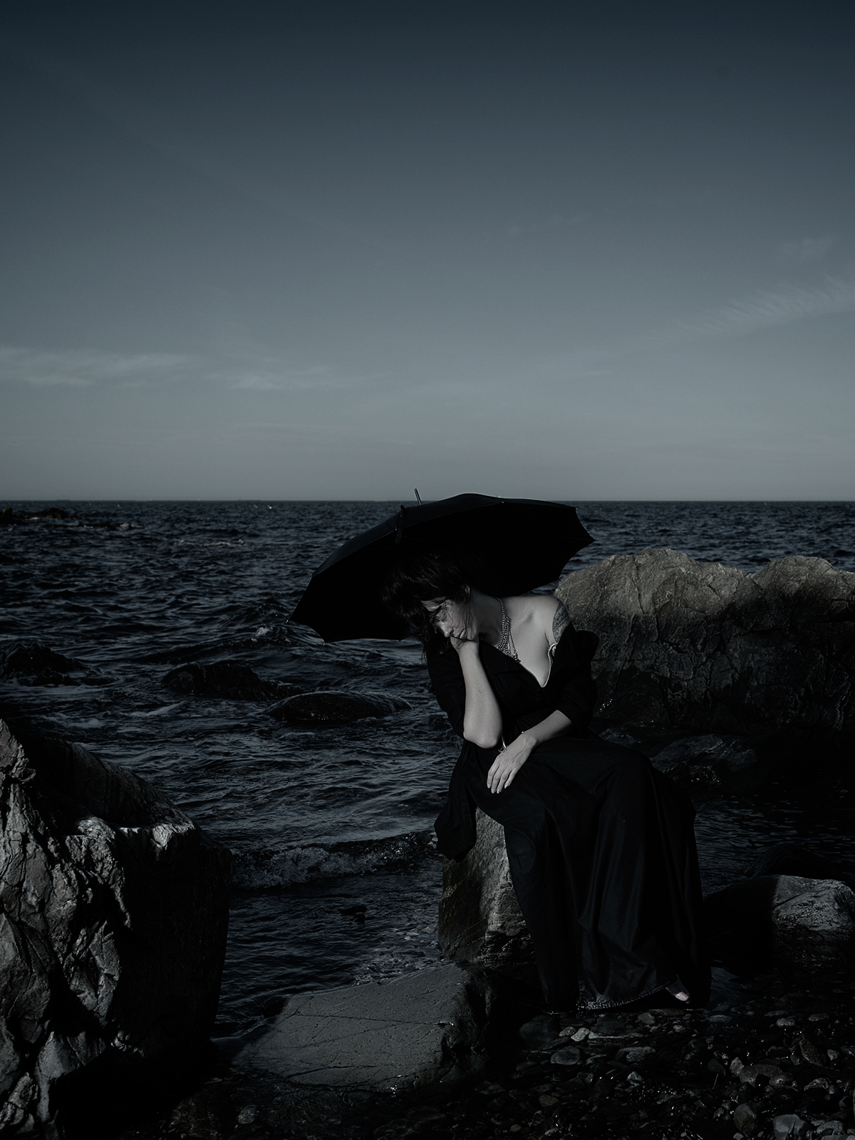 Adobe Portfolio Umbrella Ocean blue rocks shore