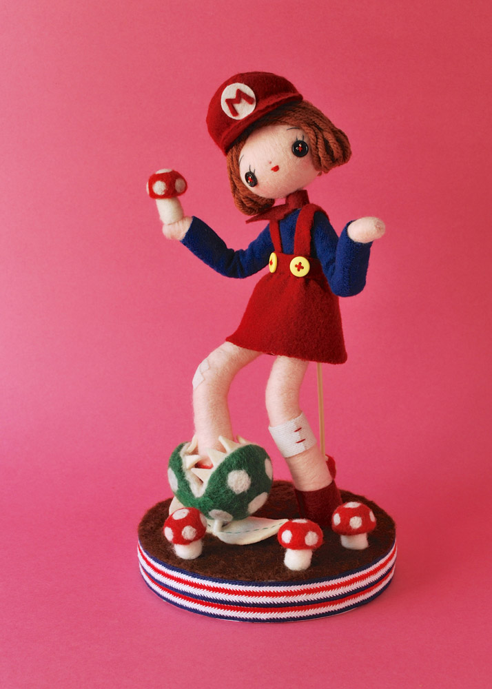 art craft felt doll handmade mario videogame japan kawaii needlefelt mushroom Retro