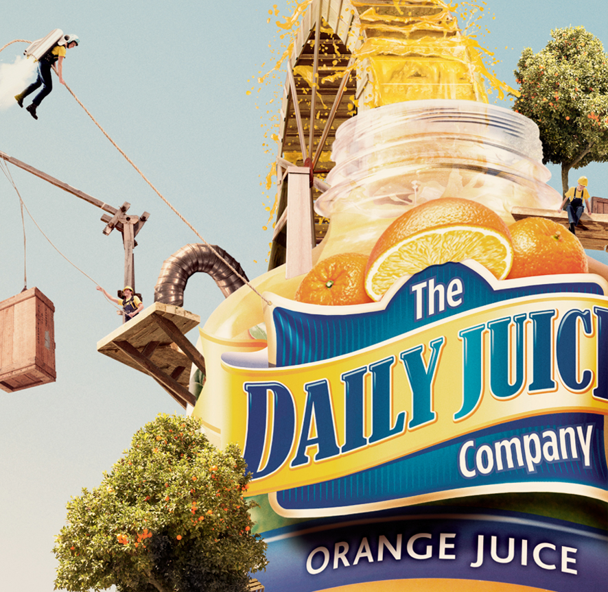 daily juice poster print juice bottle lion beverages orange construction site