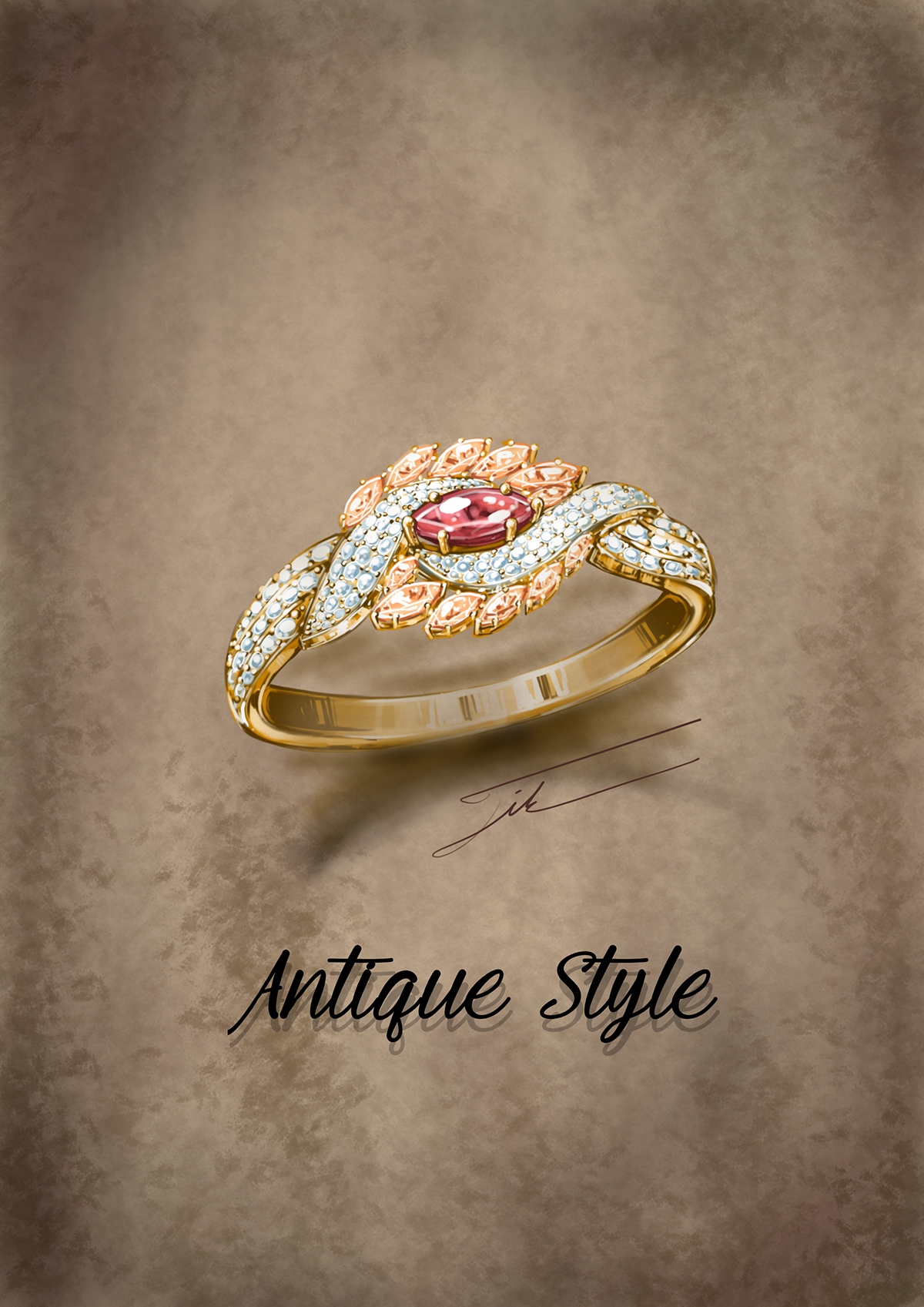 antique jewelry gold color stone Gems diamonds ring wacom Cintiq