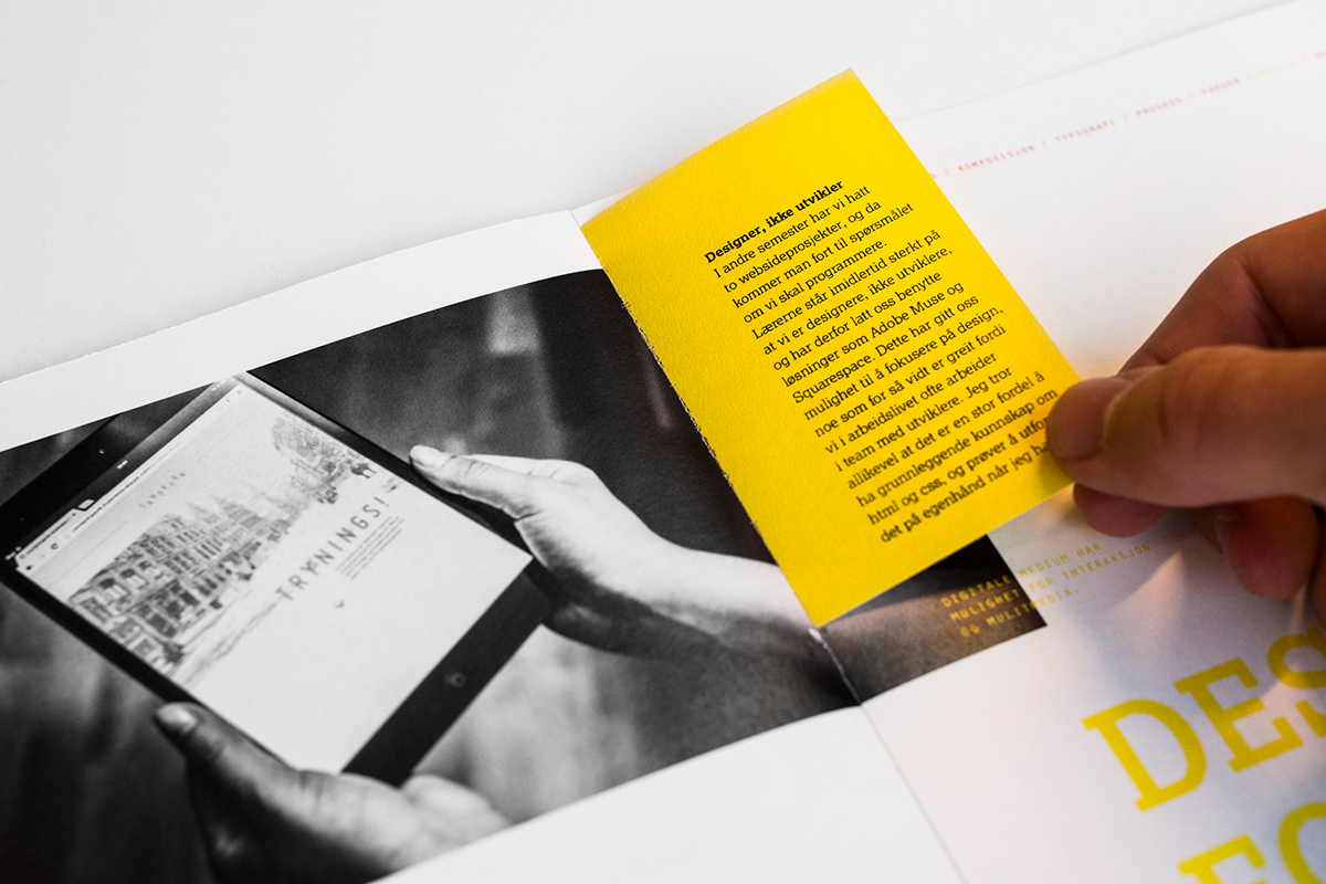 Layout print type spreads experimental westerdals magazine note editorial modern minimal yellow grid student Guide