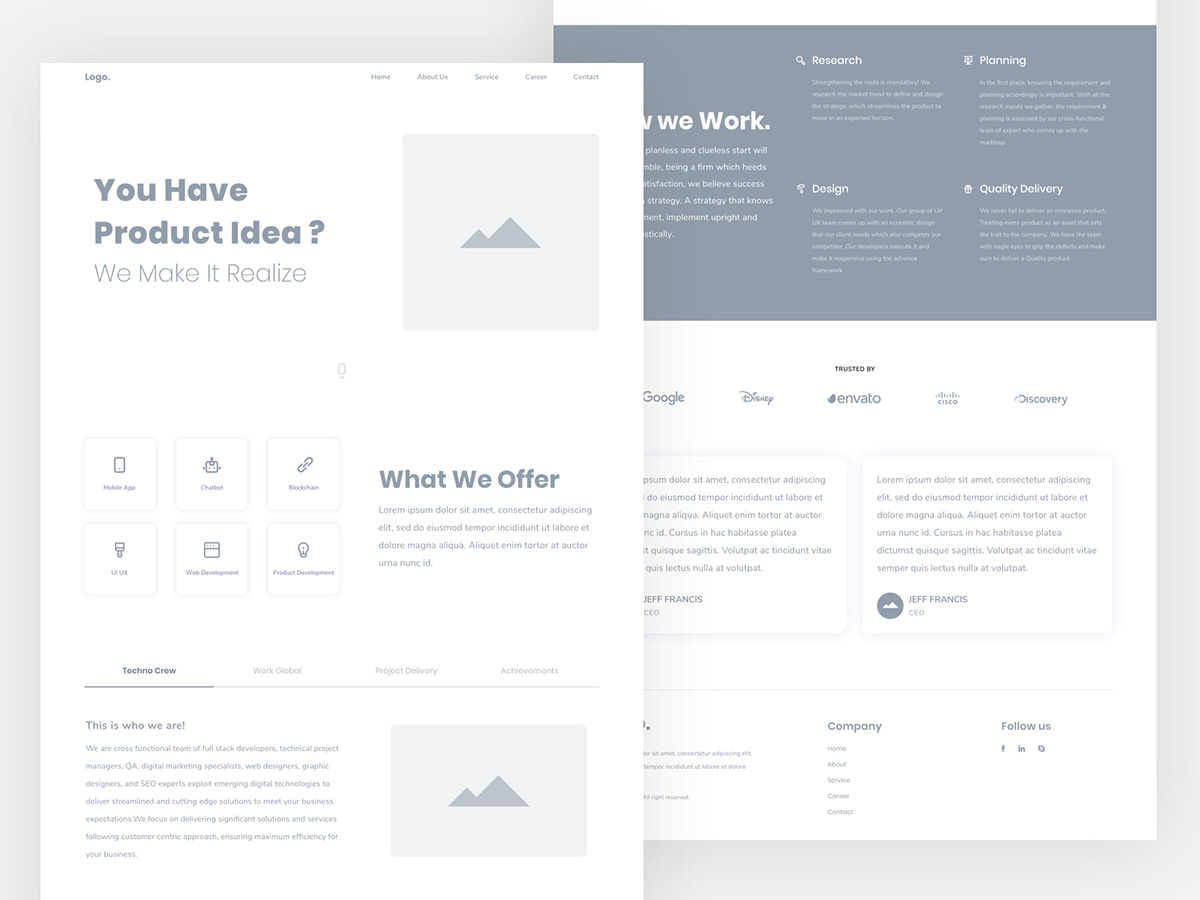 landing page UI ux design wireframe Product company minimal modern