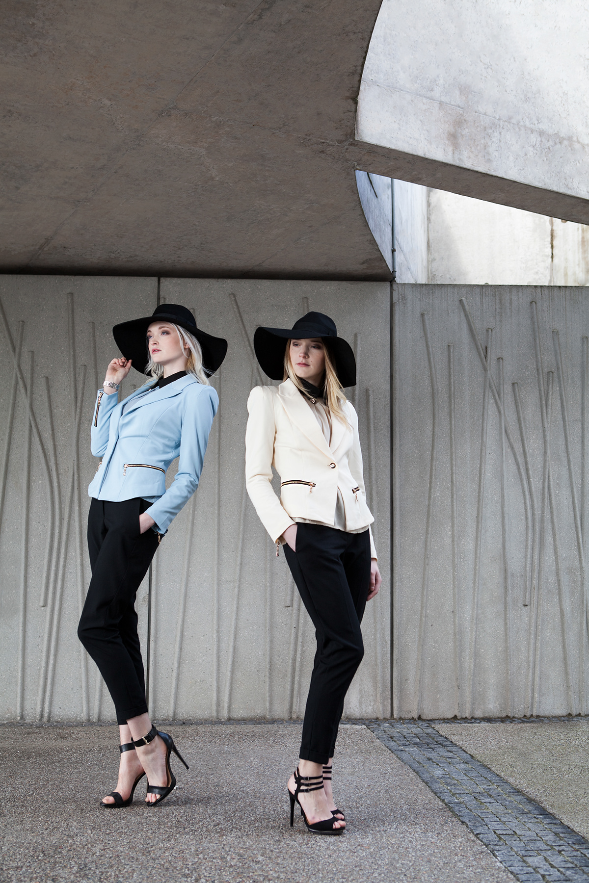 editorial concrete jungle edinburgh models tailored pastel Powder Blue pose designer symmetry