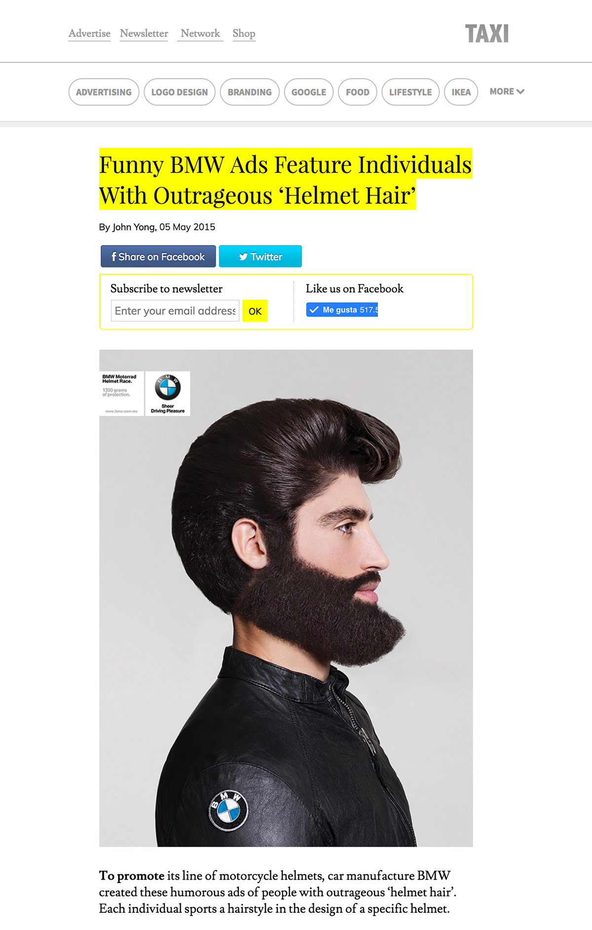 Helmet hair beard BMW motocycling photo print Cannes lions winner