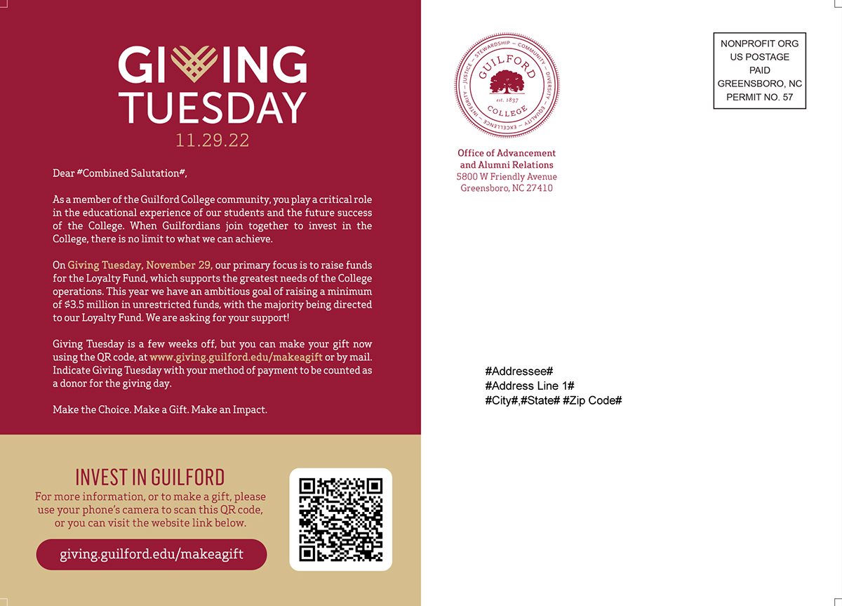 college fundraising mailer postcard Social media post social media Magazine Ad ads giving tuesday campaign