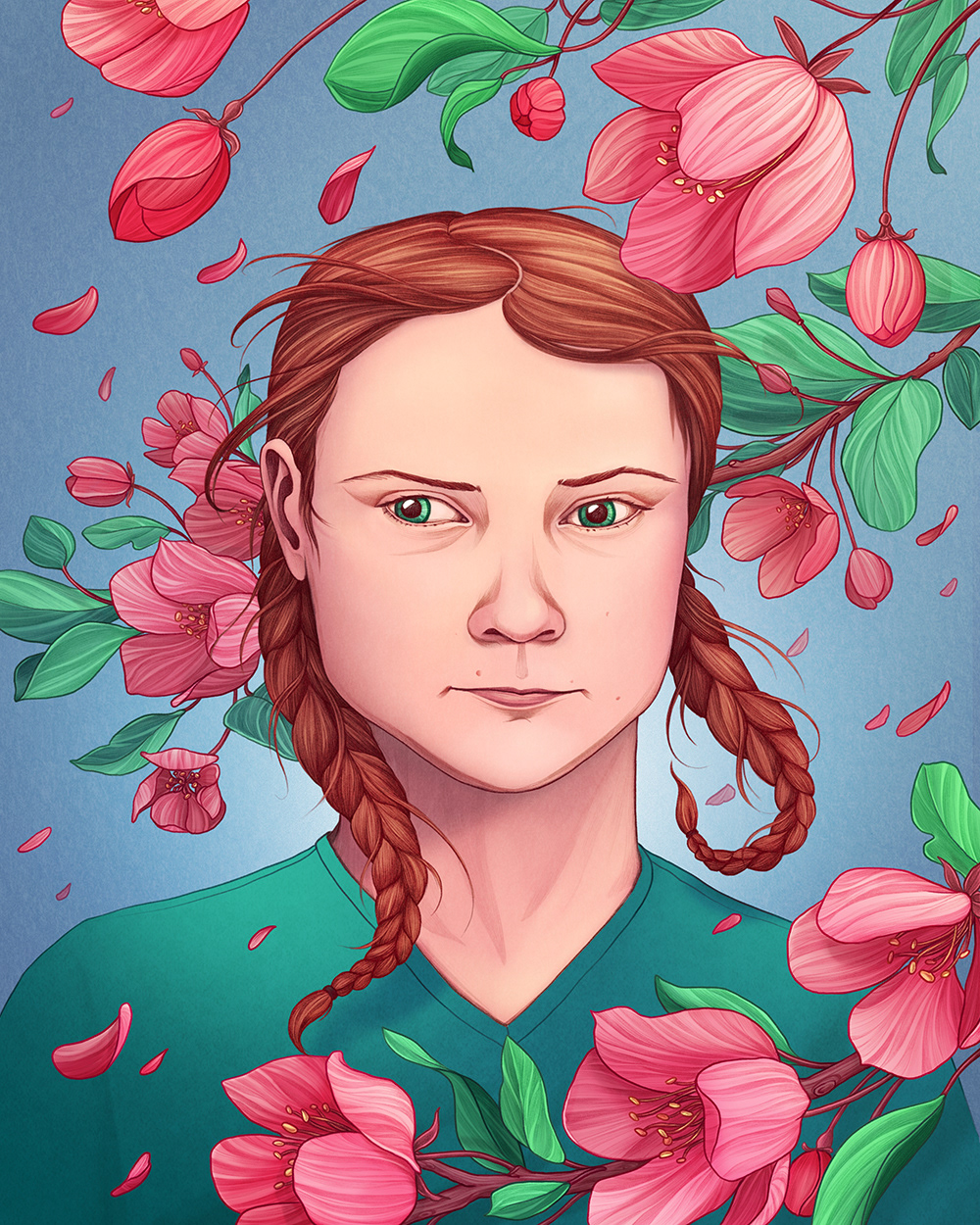 activism Cherry Blossom climate change earth environmental activist female illustrator Flowers greta thunberg portrait youth activist