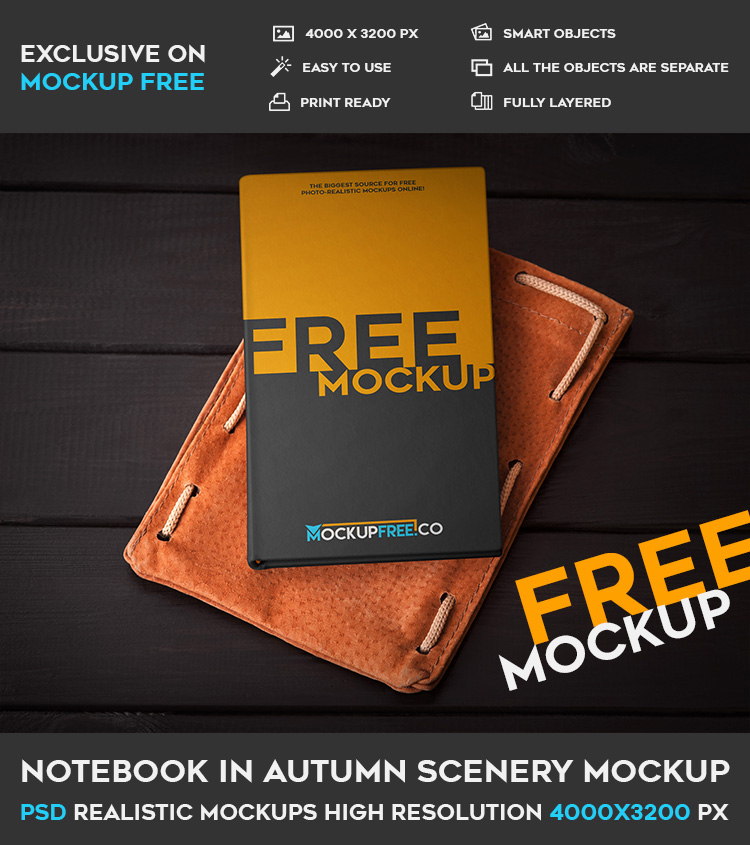 notebook leaves autumn book nuts leather Mockup free product mockups