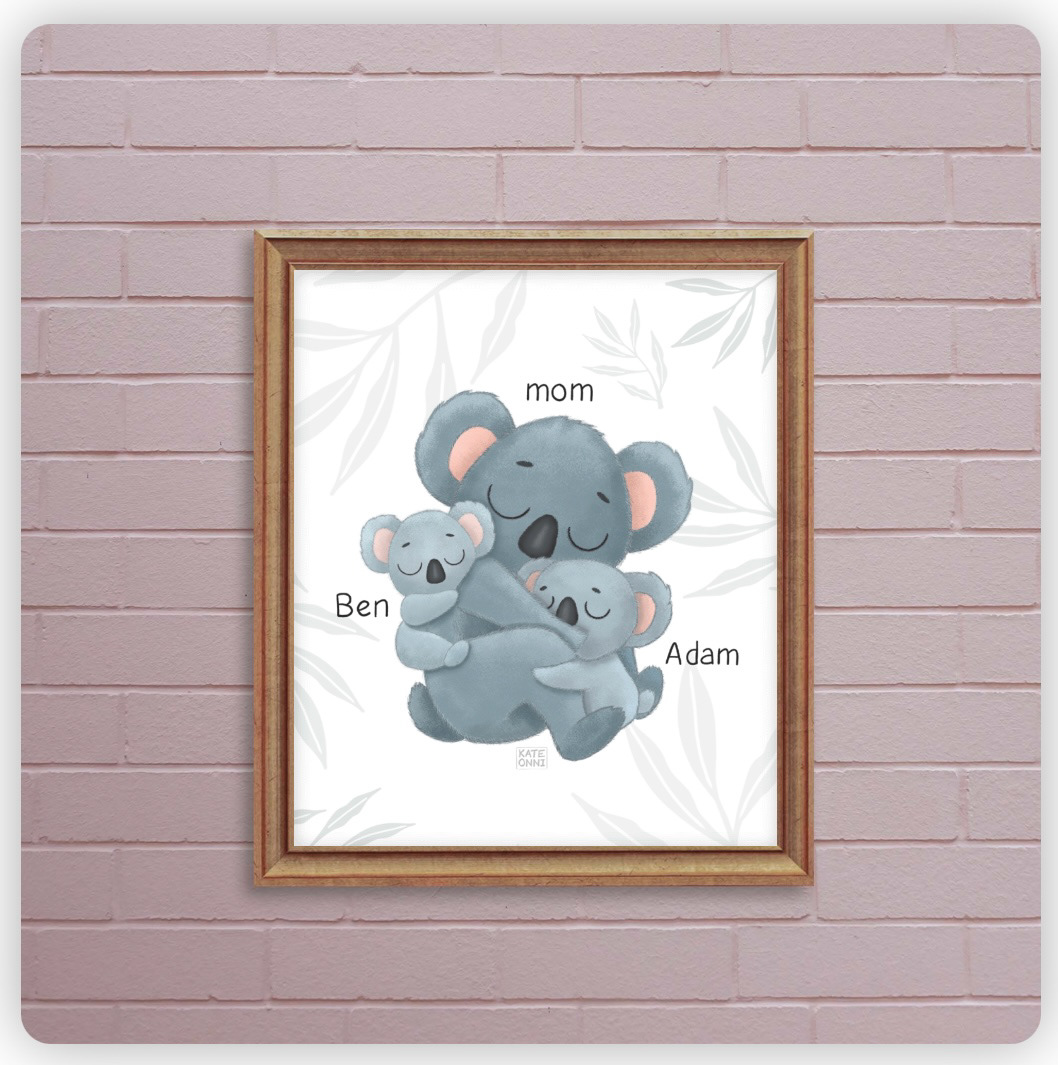 mom with kids personalised poster wall decor