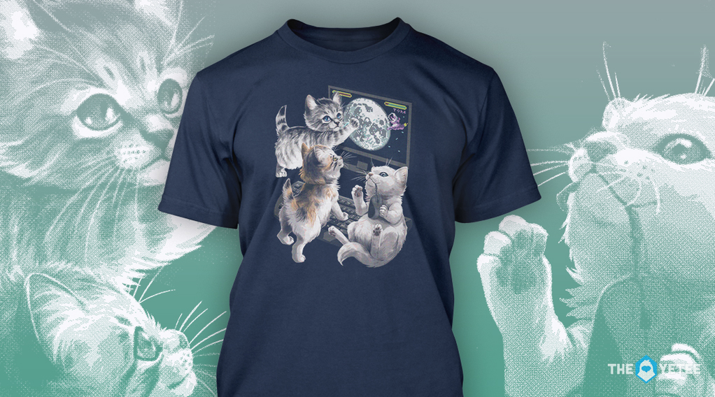 shirt t-shirt kitten kittens Cat cats Computer game Games Gaming design moon wolf three tee