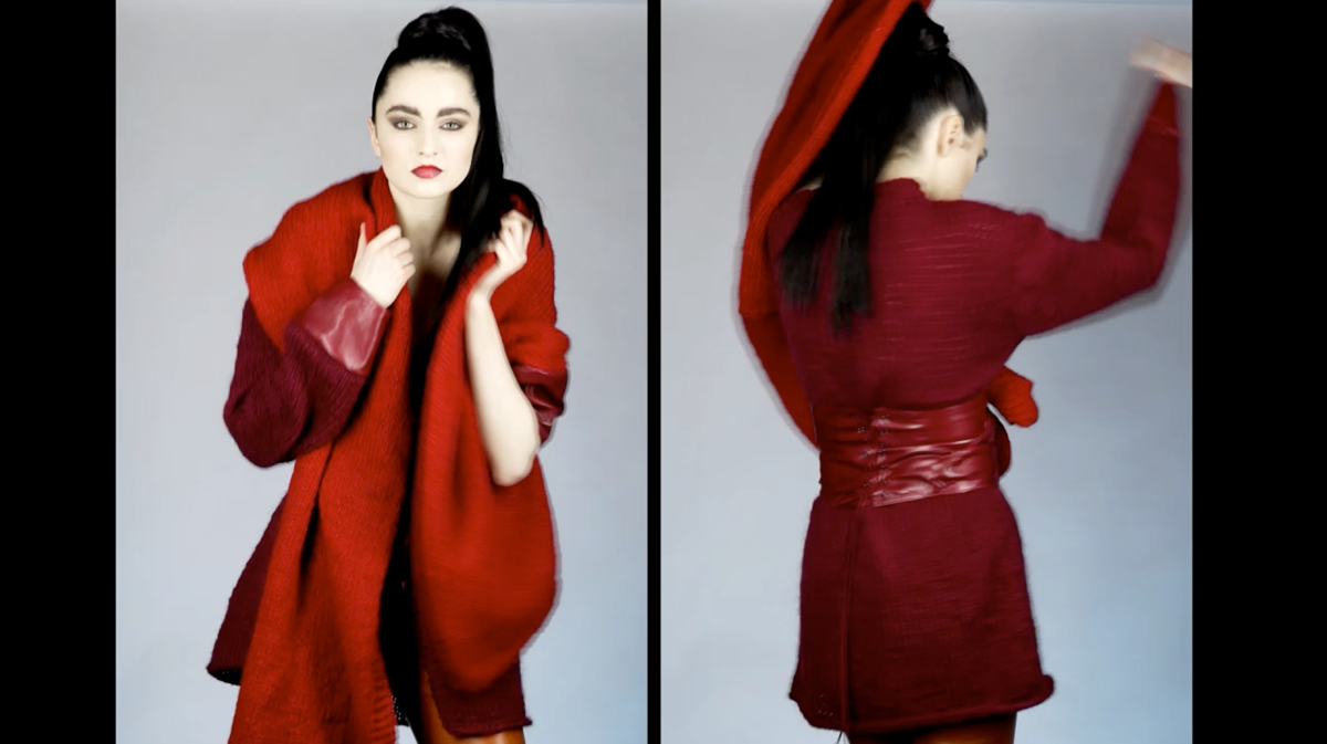 Sylwia Kaminska Sk-Style red orange jumper leather natural model studio fashion video