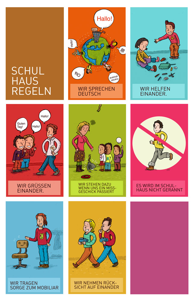 school Schule schulhaus schulhaus regeln ILLUSTRATIONEN illustrations school rules rules kids children
