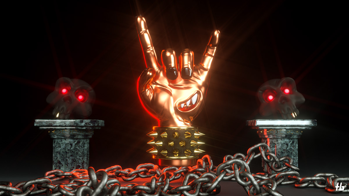 3D characterdesign funny hand HeavyMetal metal rock rockandroll cryptoart nft