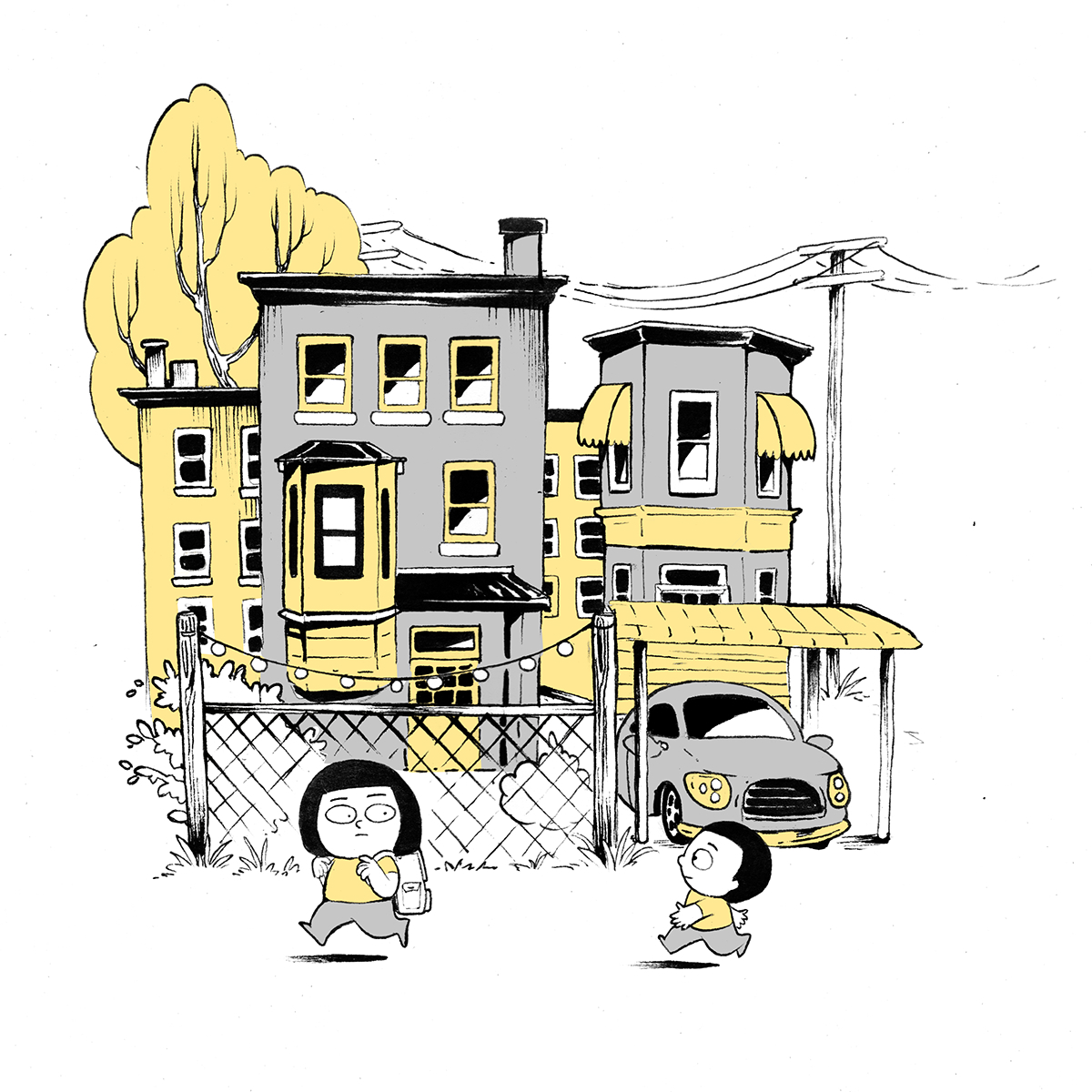 Baltimore neighborhood ink drawing childhood