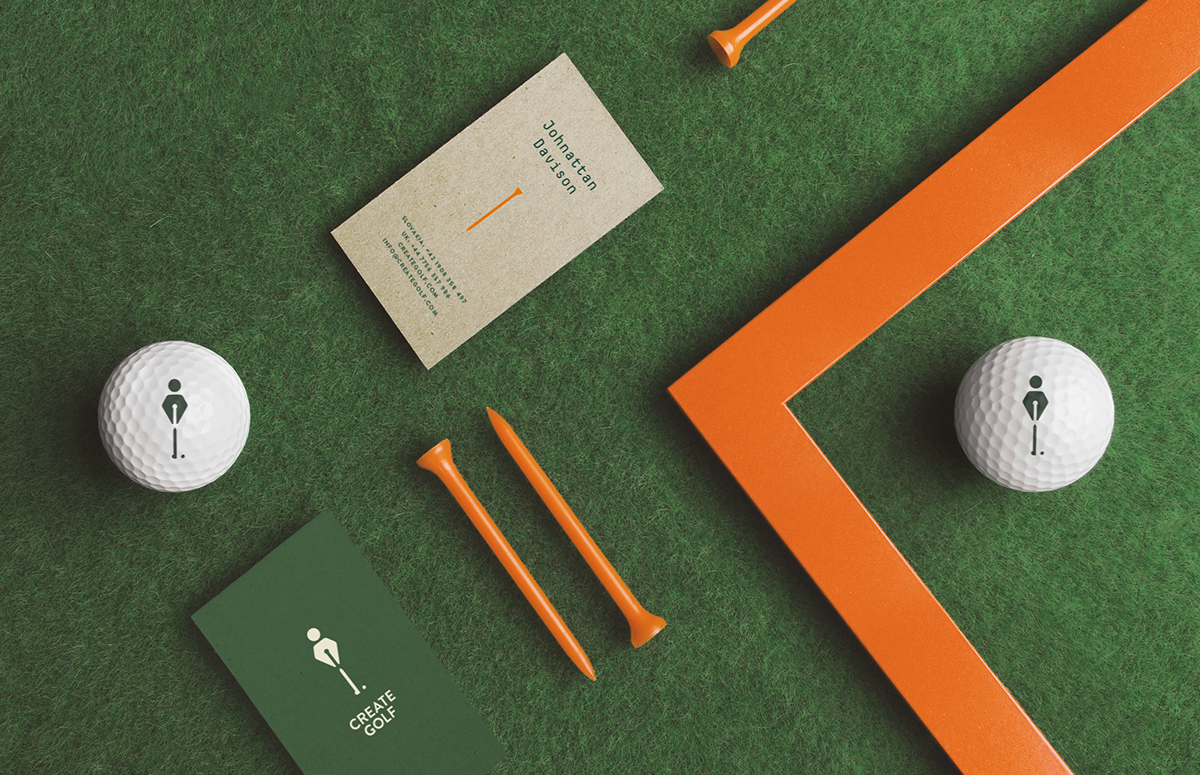 golf Create course logo orange green pen Putting business card Stationery stick ball