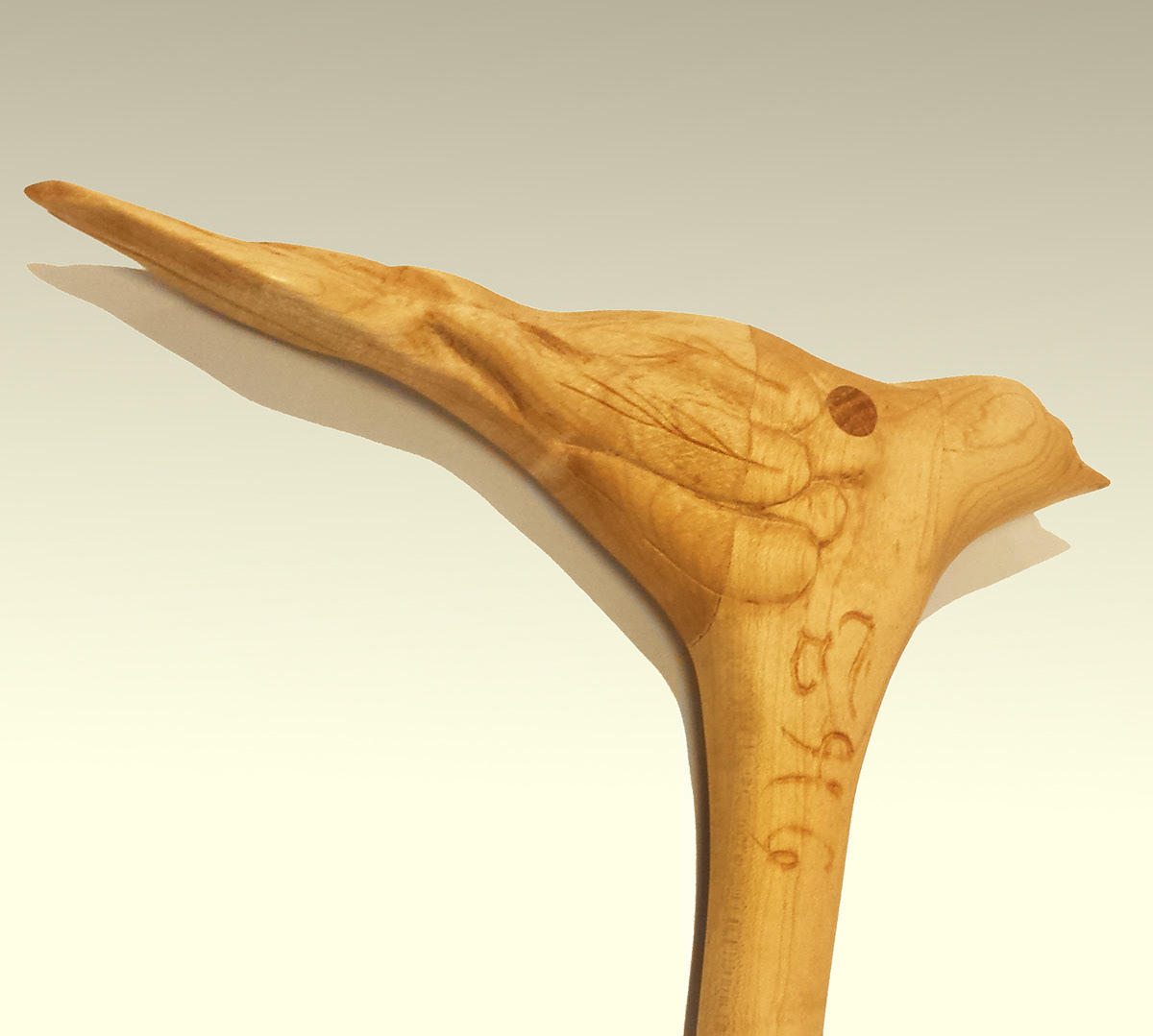 Cane wood maple bird handle walking hand carved