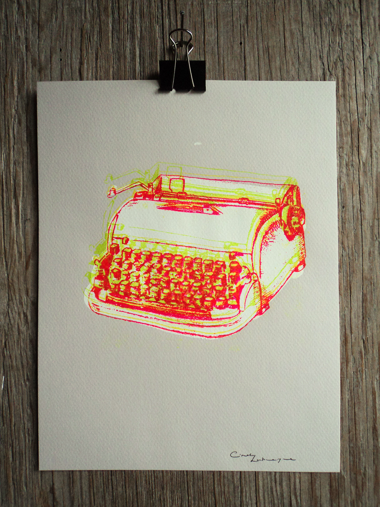sérigraphie hand pulled silkscreen print silkscreen estampe vintage Dactylo typewritter