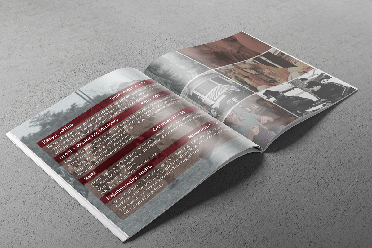 print brochure brochure design Layout editorial church Church Project mission trip