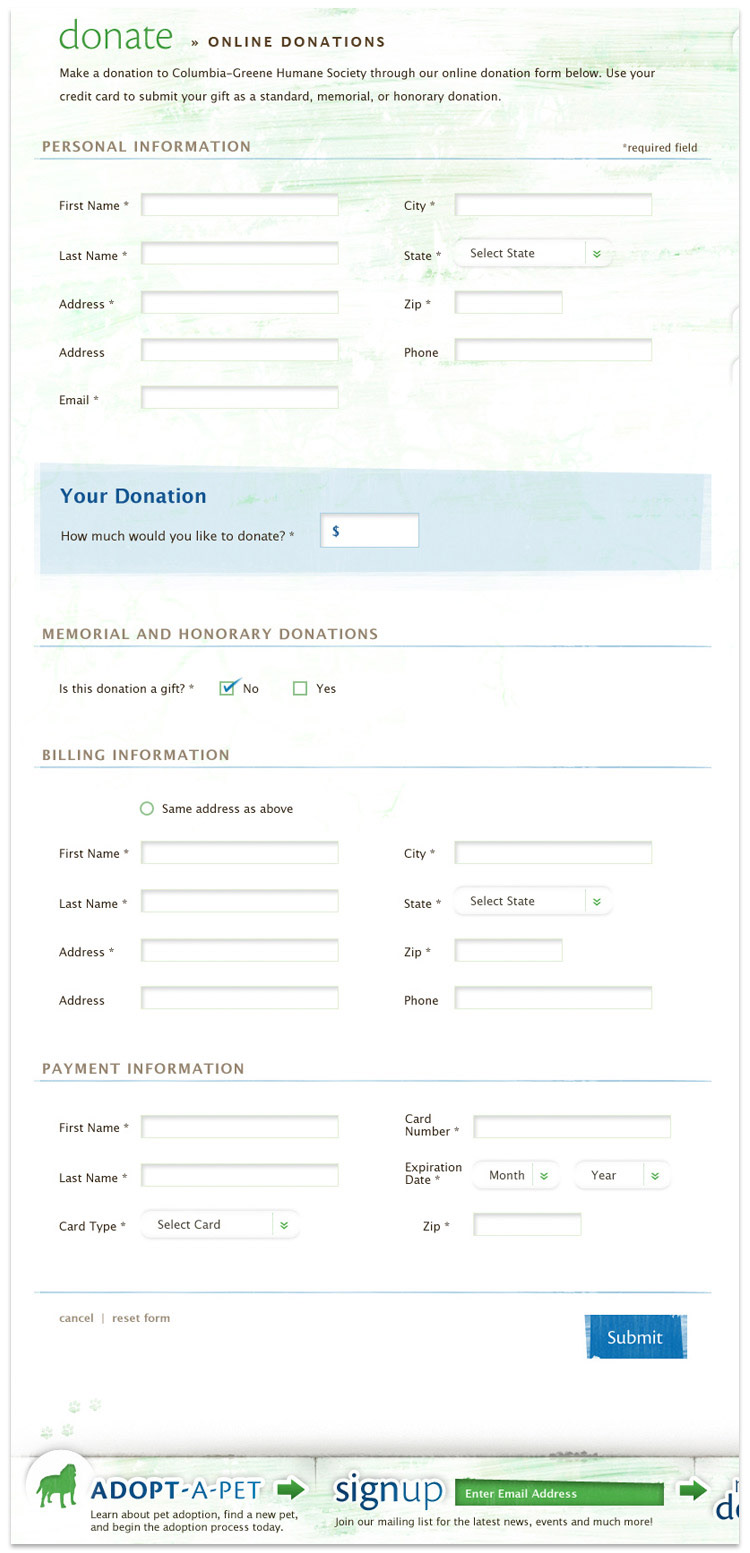 Humane Society website redesign form design blog design