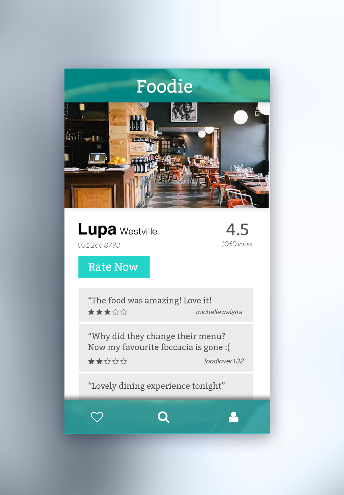 Foodly food app app design app ui restaurants find restaurants rate restaurants Rate food food rating Restaurant app Modern UI teal design foodie user experience user interface design