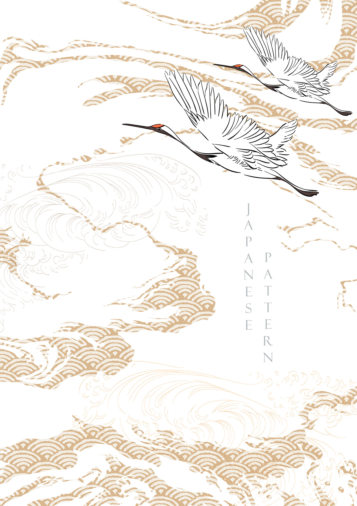birds cranes japanese wave pattern vector traditional background asian Style