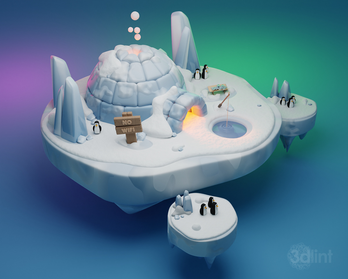 Isometric lowpoly blender 3D Render 3d modeling animation  cozy snow winter