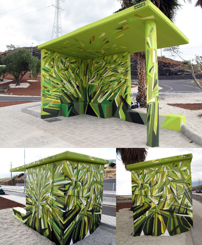 paradas de autobus guagua Marquesinas diseño spray sabotajealmontaje tenerife islas canarias españa