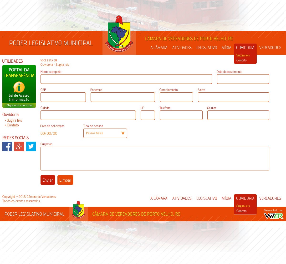 Câmara de Vereadores Ariquemes Rondônia Brazil Brasil site interface Interface