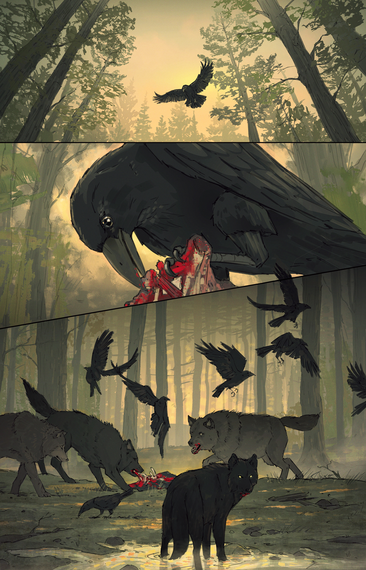 comic Graphic Novel Moody atmospheric animal illustration ILLUSTRATION  nature illustration Drawing  concept art painting  