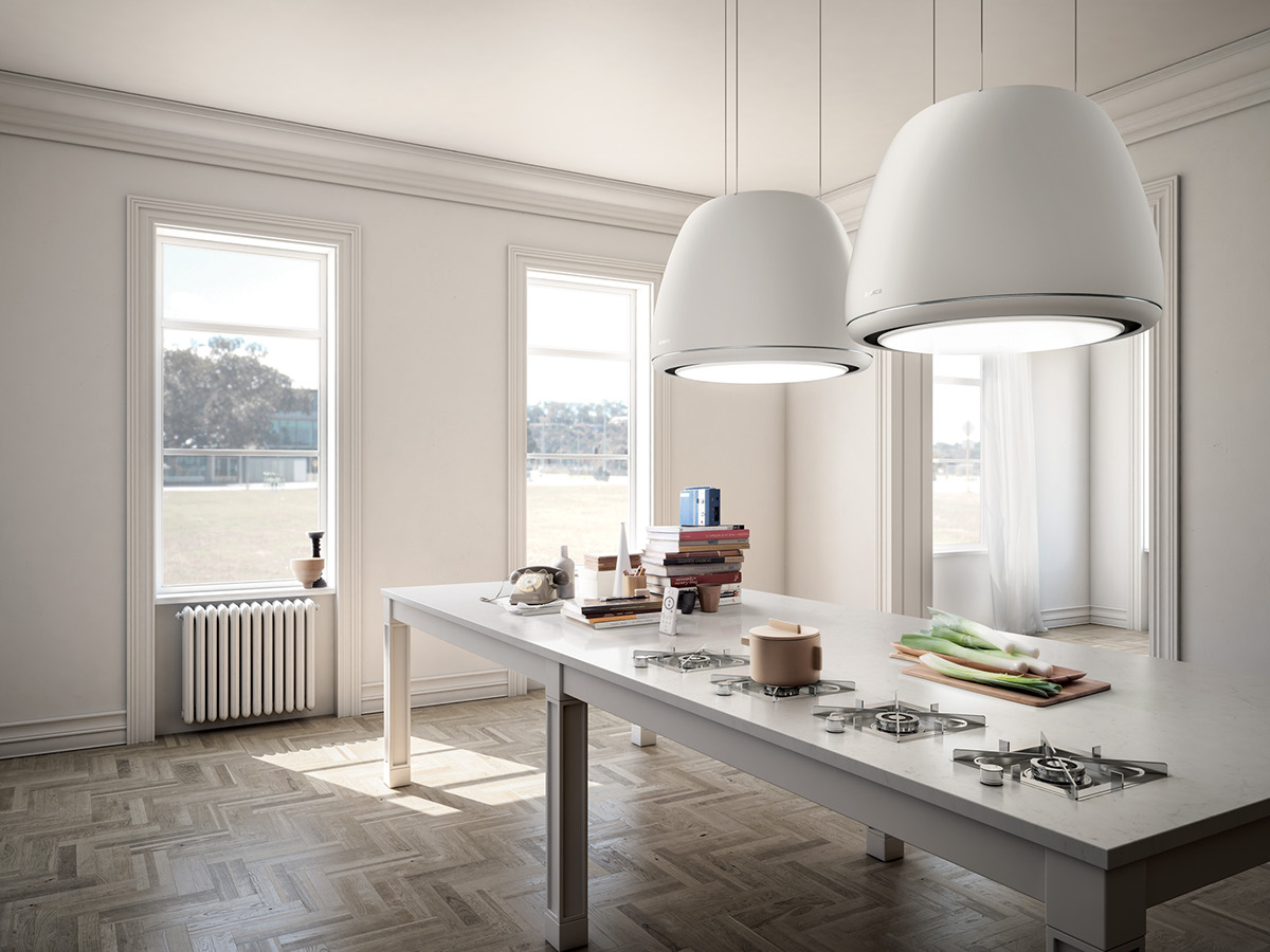 3dsmax vray photoshop Interior kitchen hood modern White elica Suspensed rendering CGI