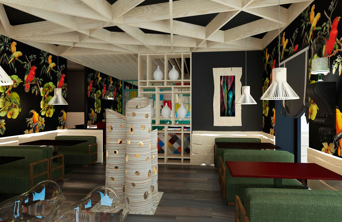 restaurant Interior design eco Nature tokyo bar cafe wood birds Food  public