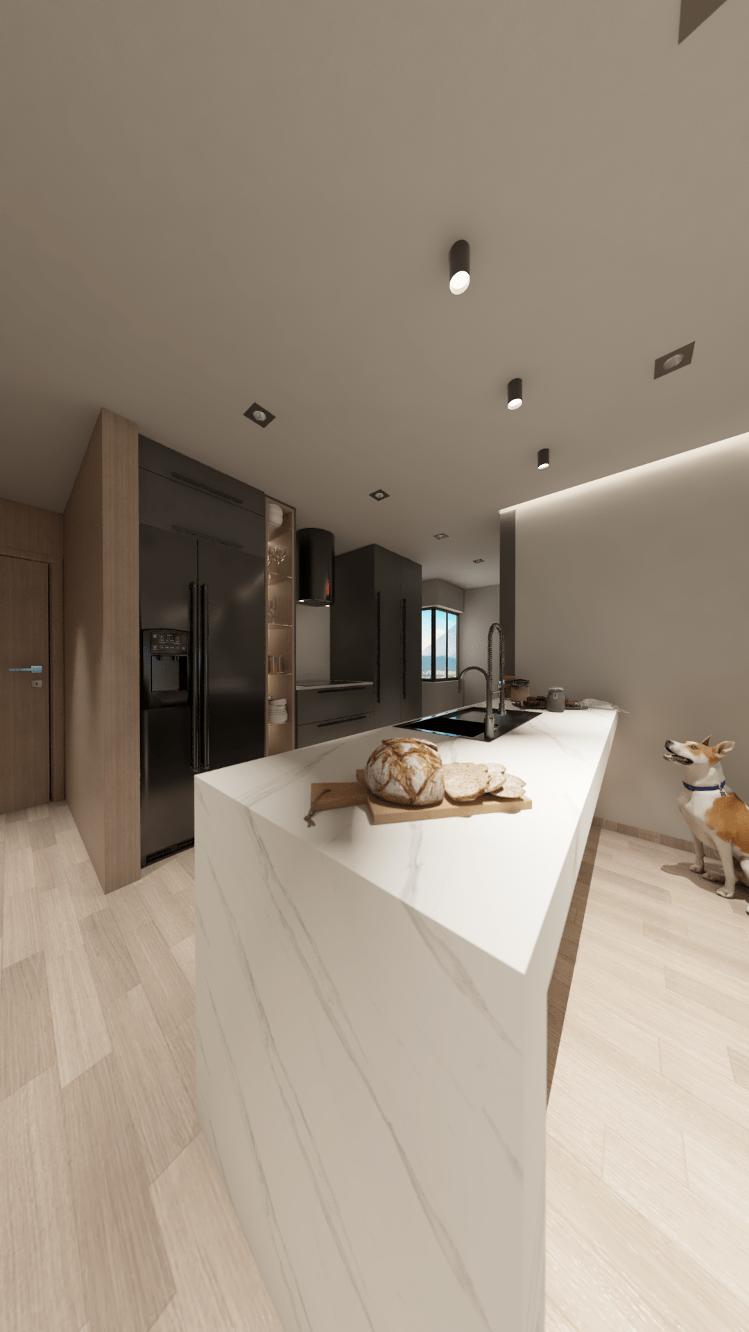 3D architecture interior design  kitchen living room modern Render visualization vray